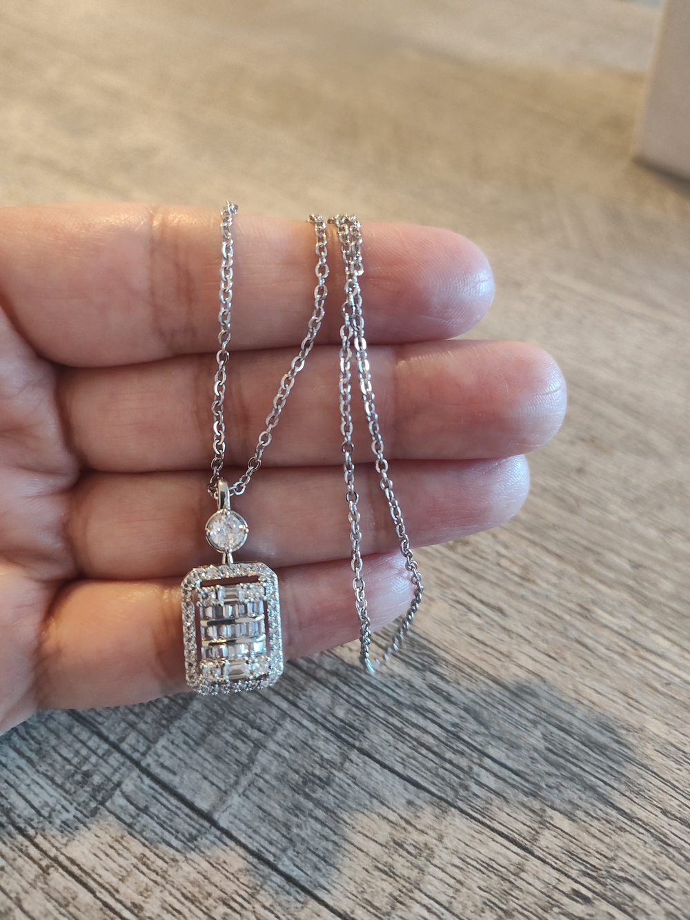 Sterling Silver Cubic Zirconia Pendant Necklace - White- 18 Inches. - Picture 6 of 9